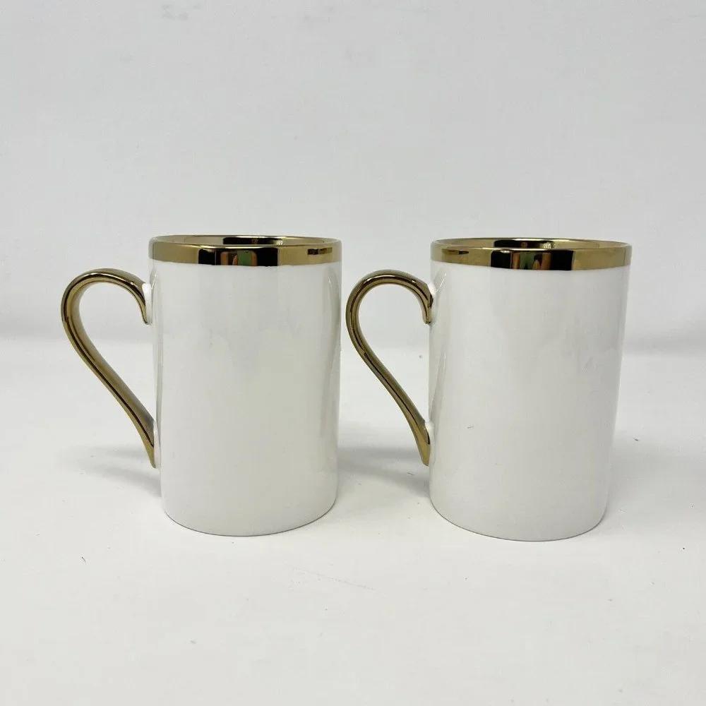 Picasso Style Line Drawing Face Coffee‎ Cup Set of 2 Gold Accent 4